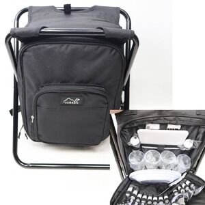 Folding Stool Insulated Cooler Bag Backpack Chair w/ Picnic Set Service for 4